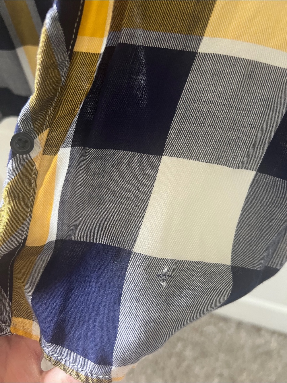 Women’s Large Maison Jules Black, Yellow, & White Plaid Button-Down Shirt - Picture 9 of 9